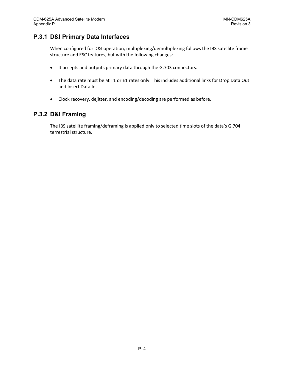 P.3.1 d&i primary data interfaces, P.3.2 d&i framing | Comtech EF Data CDM-625A User Manual | Page 718 / 756