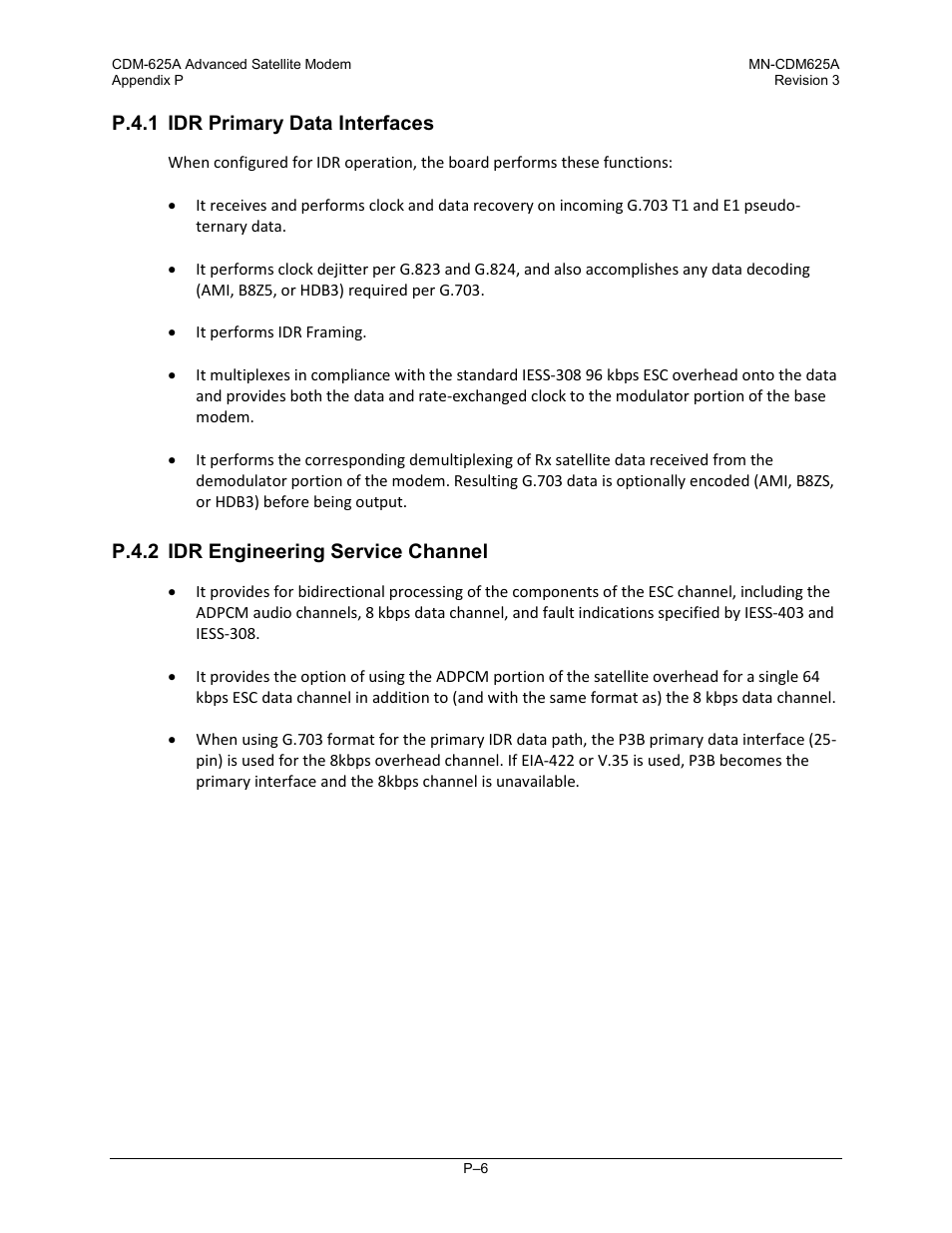 P.4.1 idr primary data interfaces, P.4.2 idr engineering service channel | Comtech EF Data CDM-625A User Manual | Page 720 / 756
