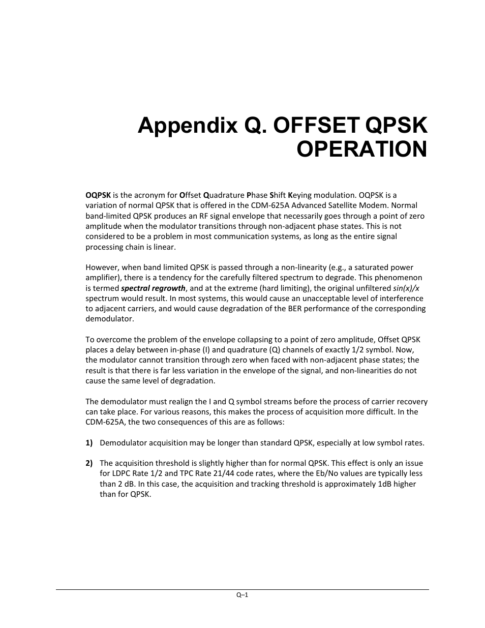 Appendix q. offset qpsk operation, Appendix q. offset, Qpsk | Operation | Comtech EF Data CDM-625A User Manual | Page 721 / 756