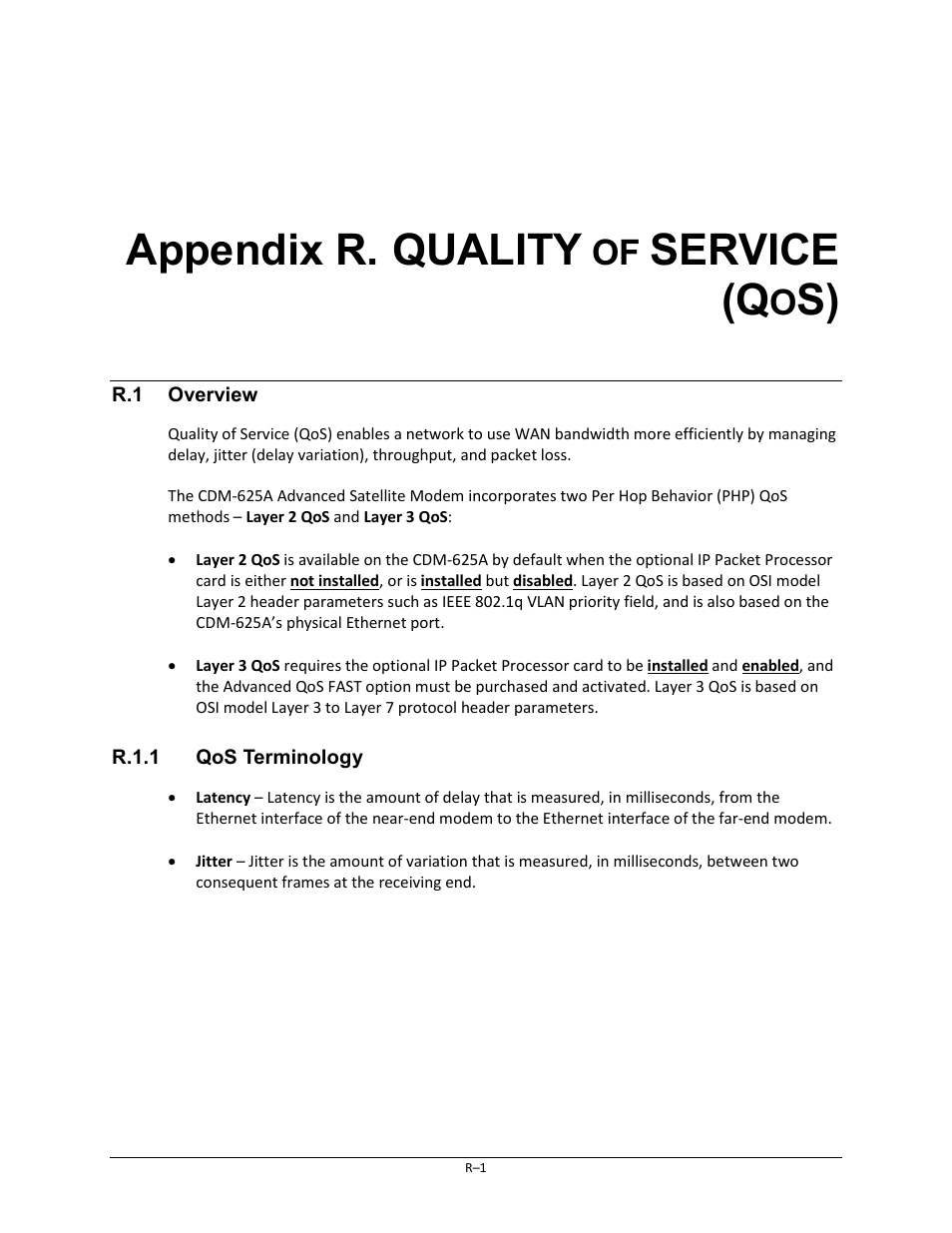 Appendix r. quality of service (qos), R.1 overview, R.1.1 qos terminology | Appendix r. quality, Service | Comtech EF Data CDM-625A User Manual | Page 723 / 756