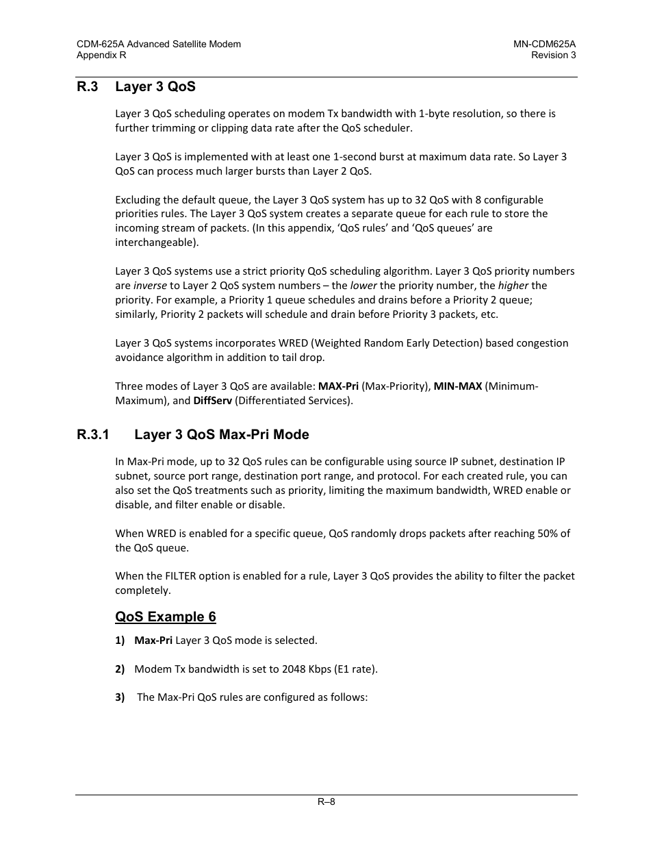 R.3 layer 3 qos, R.3.1 layer 3 qos max-pri mode | Comtech EF Data CDM-625A User Manual | Page 730 / 756