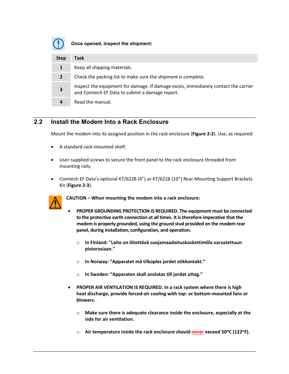 2 install the modem into a rack enclosure | Comtech EF Data CDM-625A User Manual | Page 80 / 756