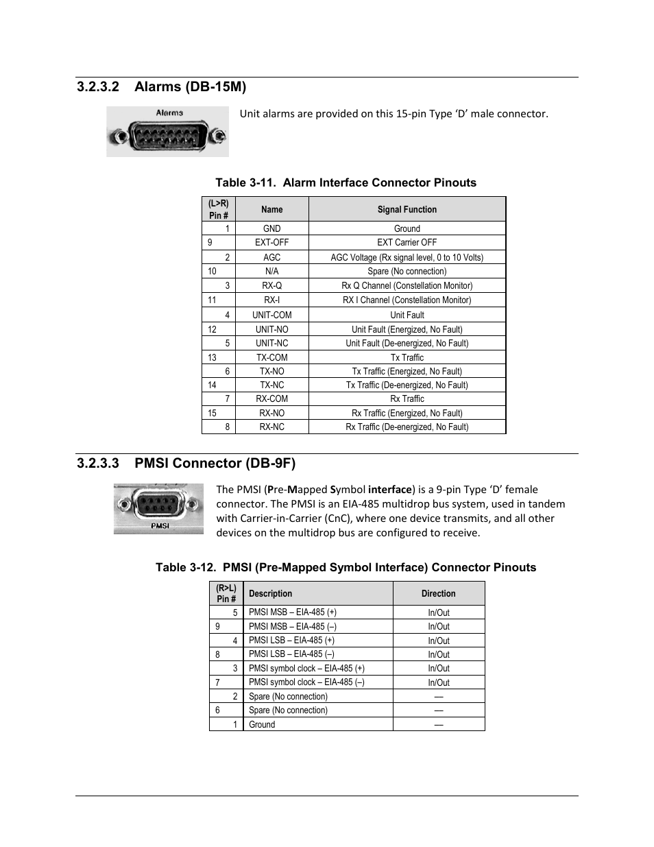 2 alarms (db-15m), 3 pmsi connector (db-9f) | Comtech EF Data CDM-625A User Manual | Page 99 / 756