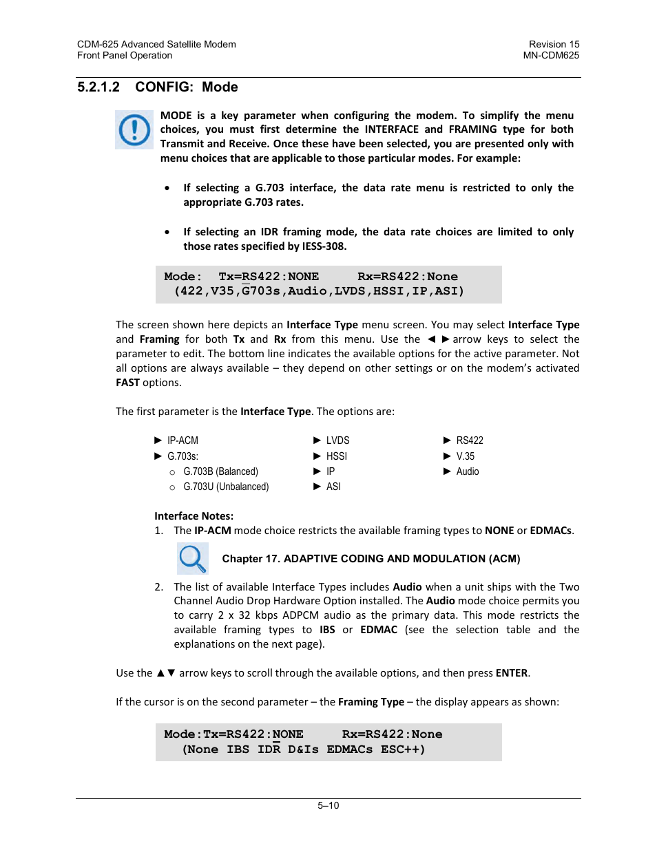 2 config: mode | Comtech EF Data CDM-625 User Manual | Page 110 / 684