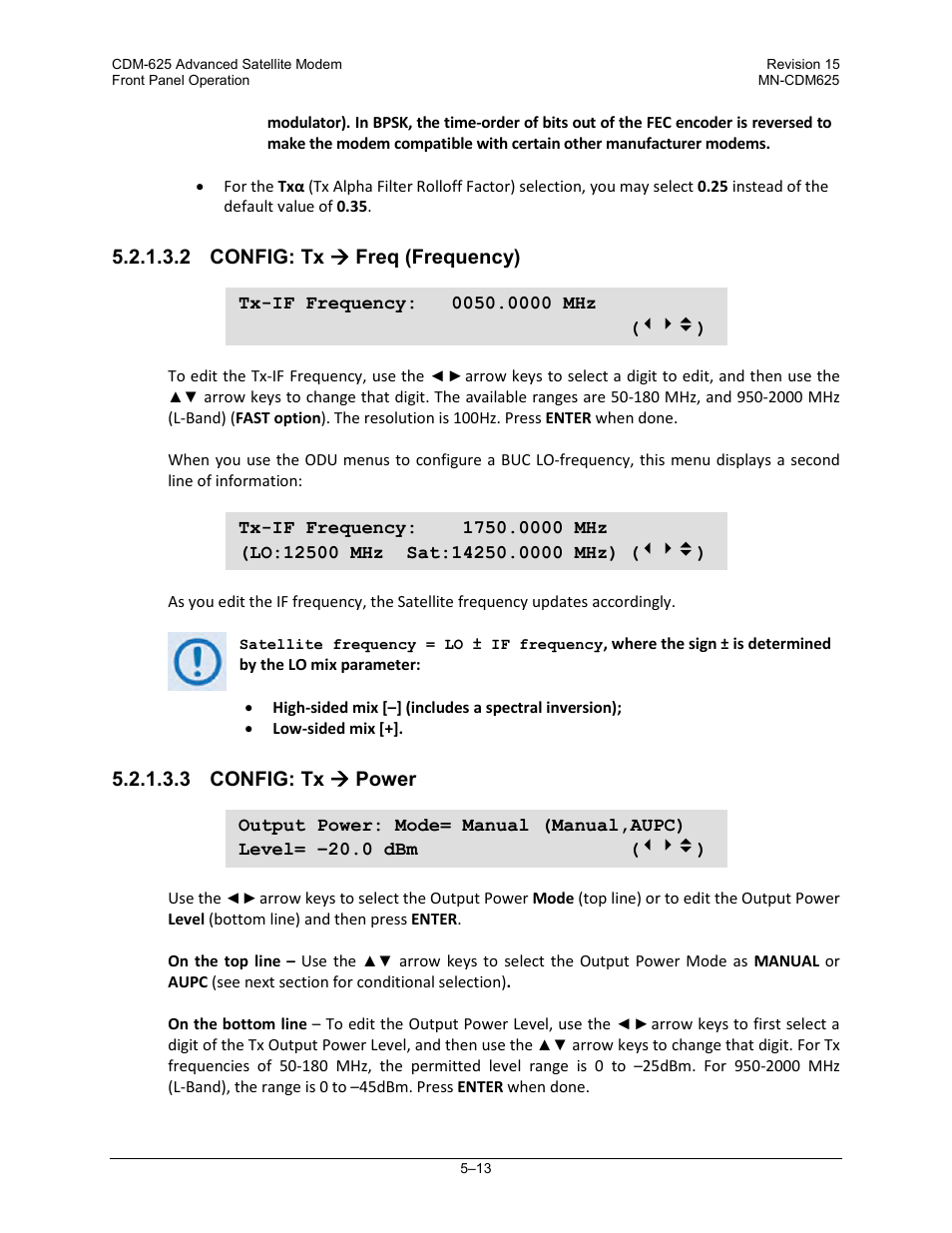 2 config: tx ( freq (frequency), 3 config: tx ( power | Comtech EF Data CDM-625 User Manual | Page 113 / 684