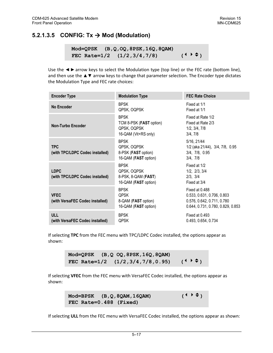 5 config: tx ( mod (modulation), 5 config: tx  mod (modulation) | Comtech EF Data CDM-625 User Manual | Page 117 / 684