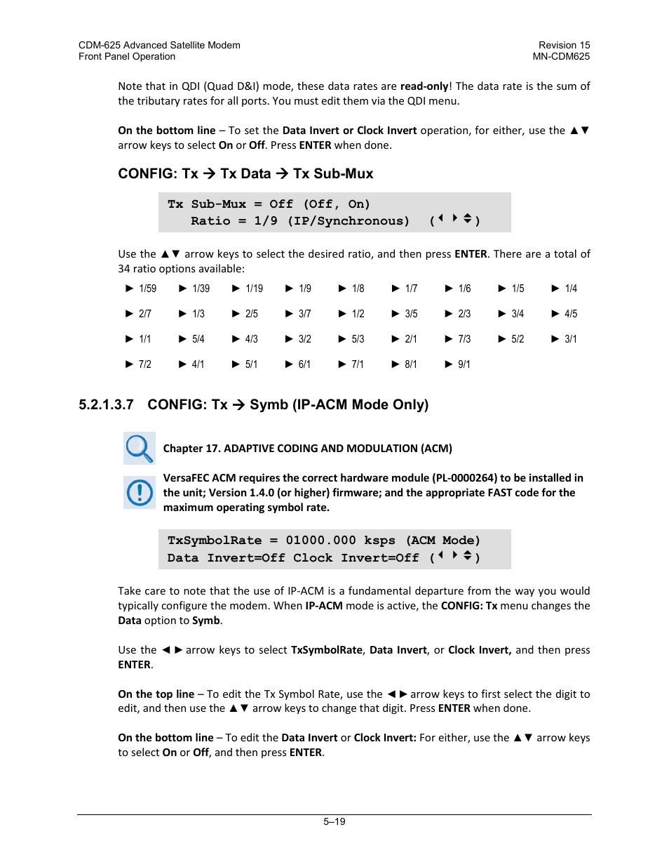7 config: tx ( symb (ip-acm mode only), Config: tx  tx data  tx sub-mux, 7 config: tx  symb (ip-acm mode only) | Comtech EF Data CDM-625 User Manual | Page 119 / 684