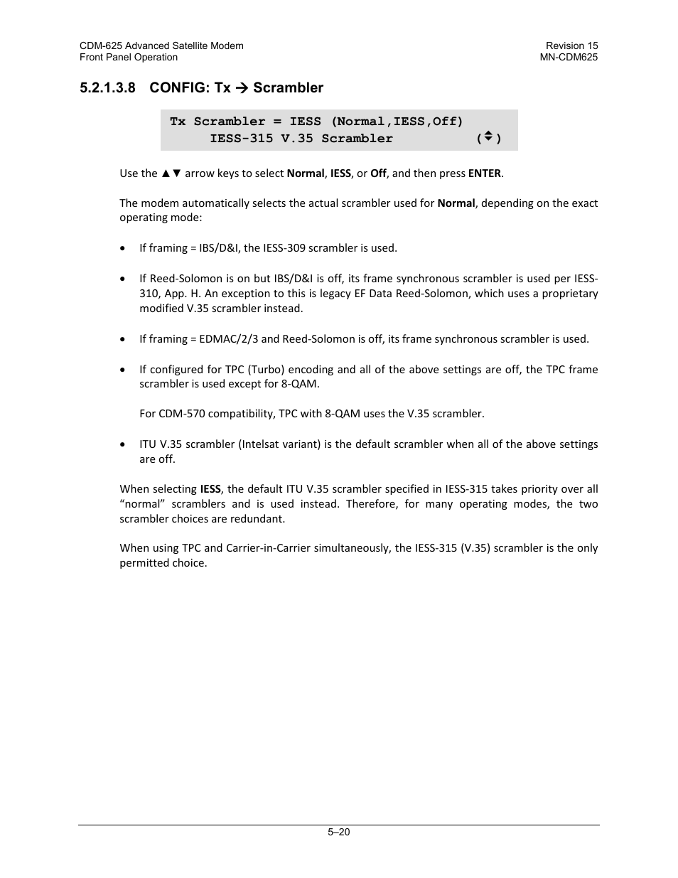 8 config: tx ( scrambler | Comtech EF Data CDM-625 User Manual | Page 120 / 684