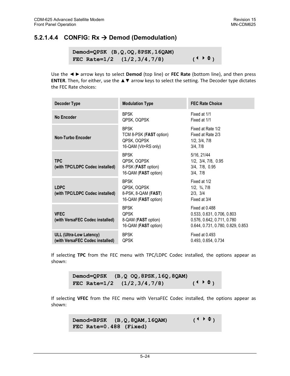 4 config: rx ( demod (demodulation), 4 config: rx  demod (demodulation) | Comtech EF Data CDM-625 User Manual | Page 124 / 684