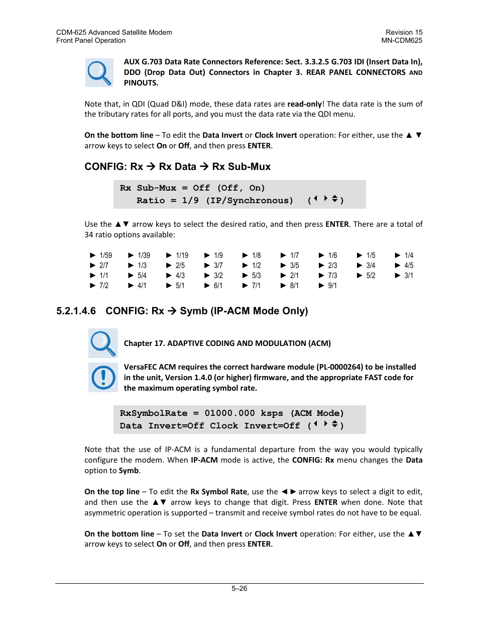 6 config: rx ( symb (ip-acm mode only), Config: rx  rx data  rx sub-mux, 6 config: rx  symb (ip-acm mode only) | Comtech EF Data CDM-625 User Manual | Page 126 / 684