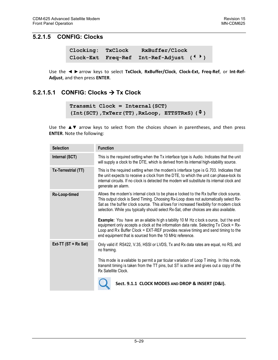 5 config: clocks, 1 config: clocks ( tx clock, 1 config: clocks  tx clock | Comtech EF Data CDM-625 User Manual | Page 129 / 684