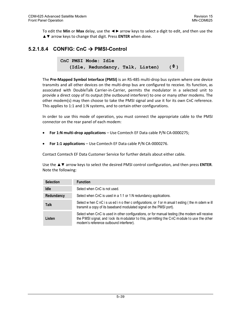 4 config: cnc ( pmsi-control, 4 config: cnc  pmsi-control | Comtech EF Data CDM-625 User Manual | Page 139 / 684