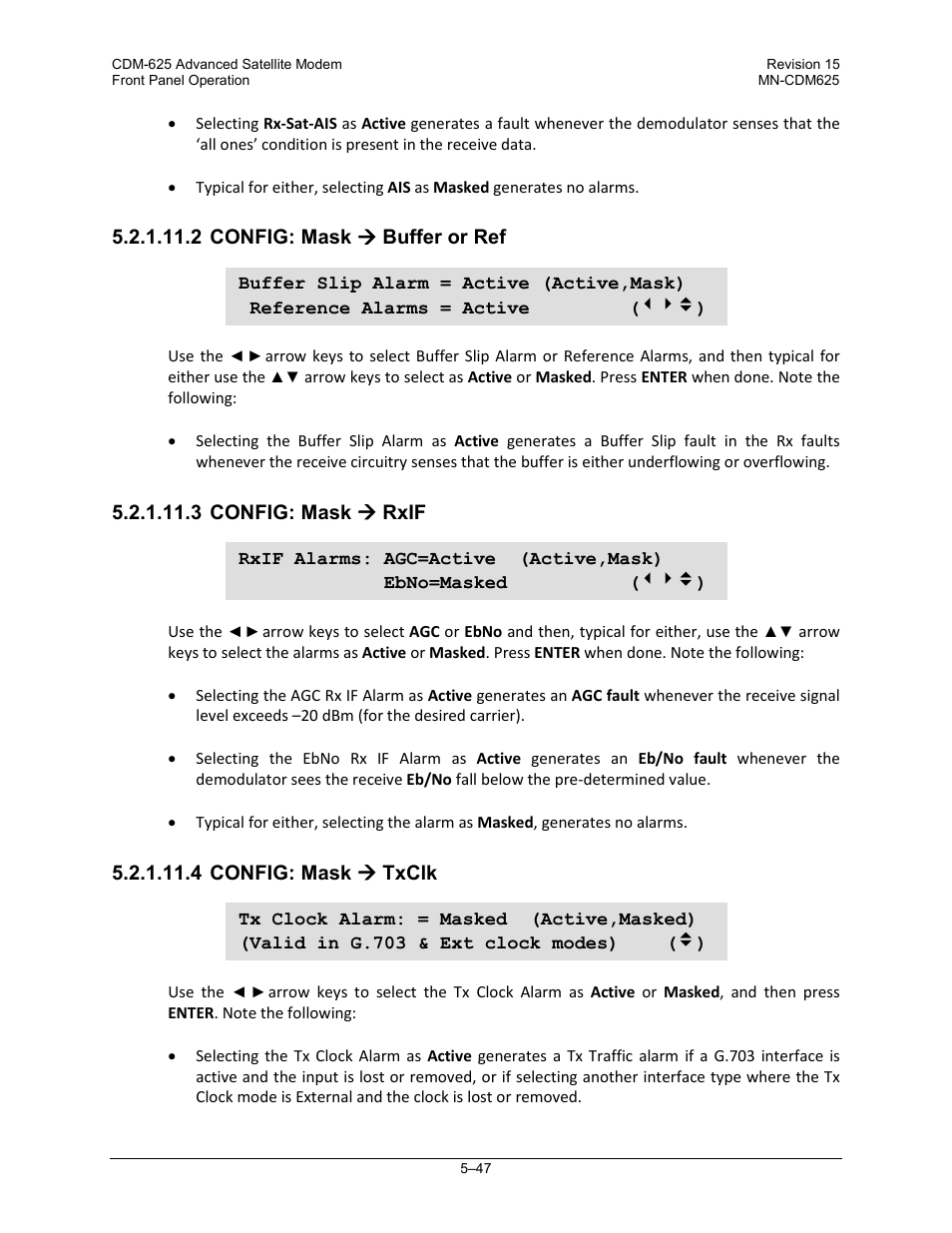 2 config: mask ( buffer or ref, 3 config: mask ( rxif, 4 config: mask ( txclk | Comtech EF Data CDM-625 User Manual | Page 147 / 684