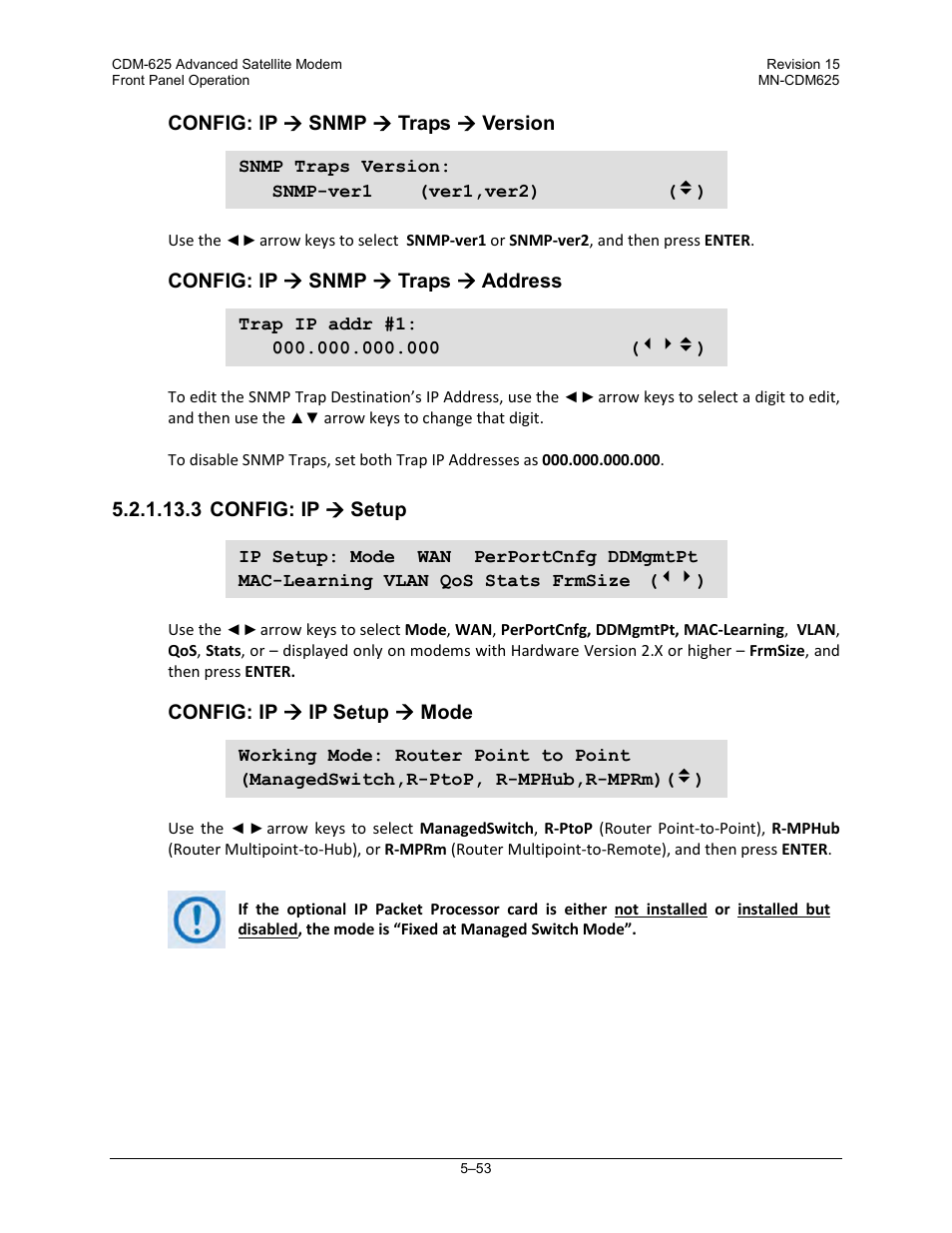 3 config: ip ( setup | Comtech EF Data CDM-625 User Manual | Page 153 / 684