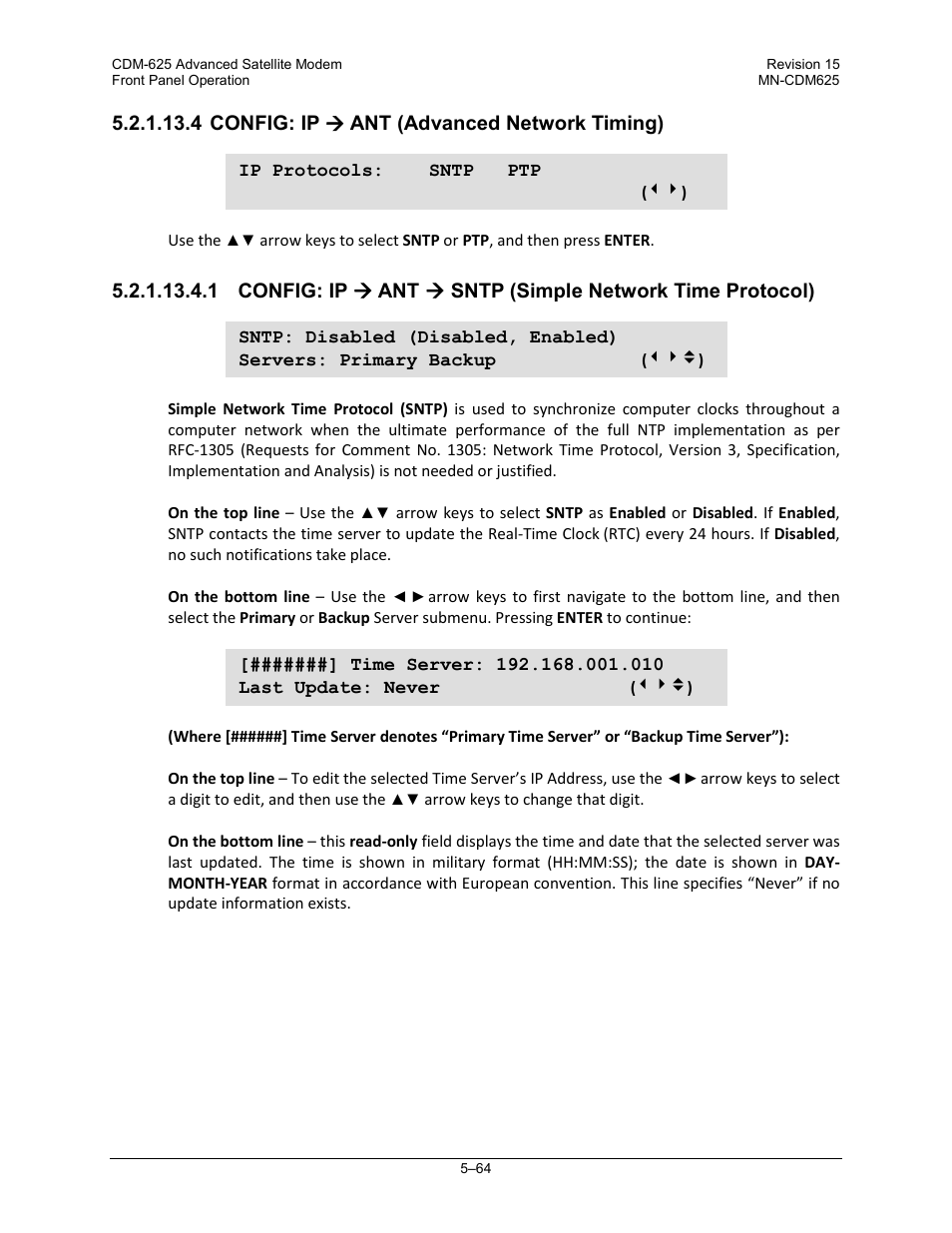 4 config: ip ( ant (advanced network timing) | Comtech EF Data CDM-625 User Manual | Page 164 / 684