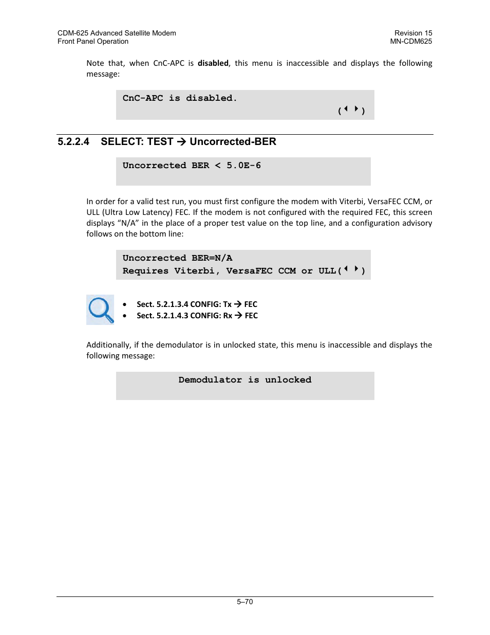 4 select: test ( uncorrected-ber | Comtech EF Data CDM-625 User Manual | Page 170 / 684