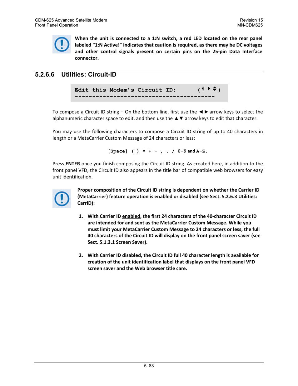 6 utilities: circuit-id | Comtech EF Data CDM-625 User Manual | Page 183 / 684