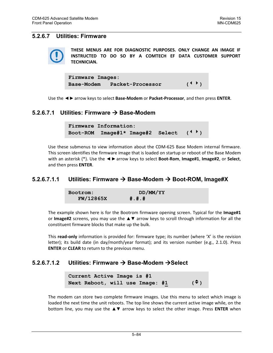 7 utilities: firmware, 1 utilities: firmware ( base-modem, 2 utilities: firmware ( base-modem (select | Comtech EF Data CDM-625 User Manual | Page 184 / 684