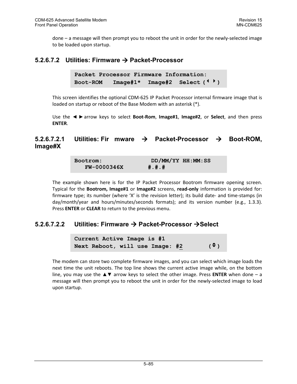 2 utilities: firmware ( packet-processor, 2 utilities: firmware ( packet-processor (select | Comtech EF Data CDM-625 User Manual | Page 185 / 684