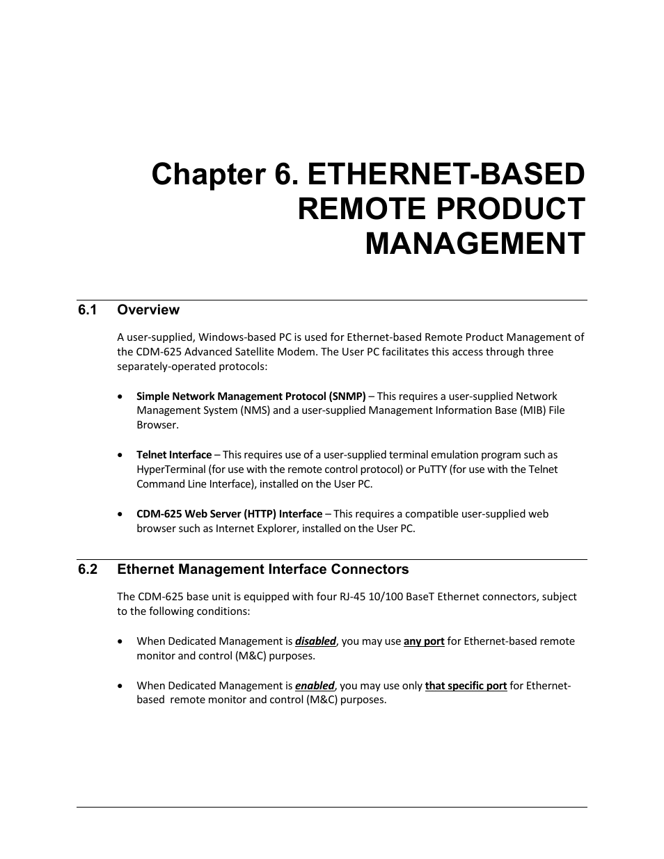 1 overview, 2 ethernet management interface connectors | Comtech EF Data CDM-625 User Manual | Page 193 / 684