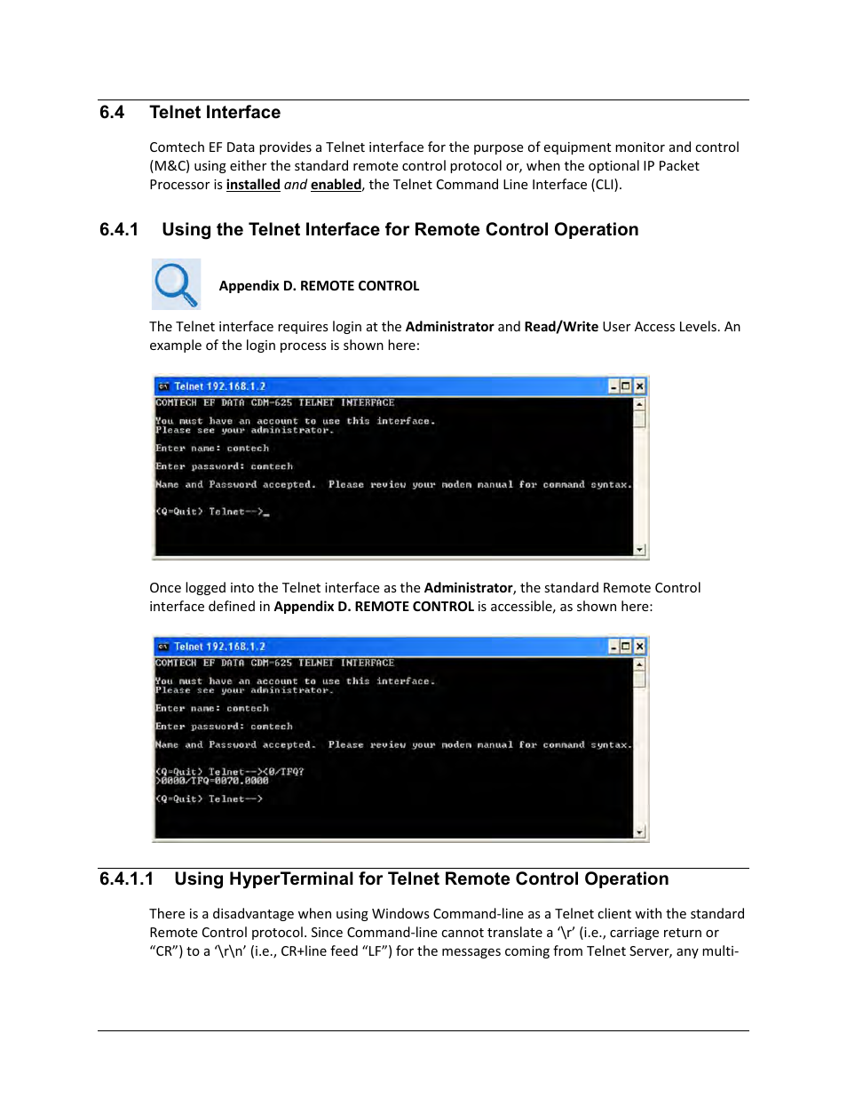 4 telnet interface | Comtech EF Data CDM-625 User Manual | Page 197 / 684