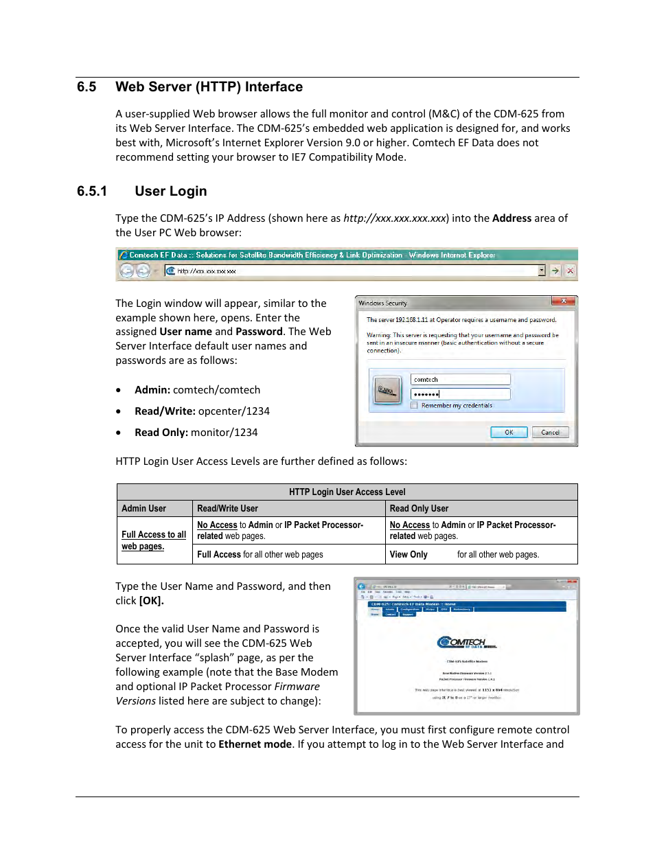 5 web server (http) interface, 1 user login | Comtech EF Data CDM-625 User Manual | Page 200 / 684