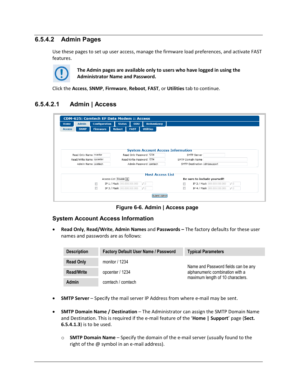 1 admin | access, 2 admin pages | Comtech EF Data CDM-625 User Manual | Page 208 / 684