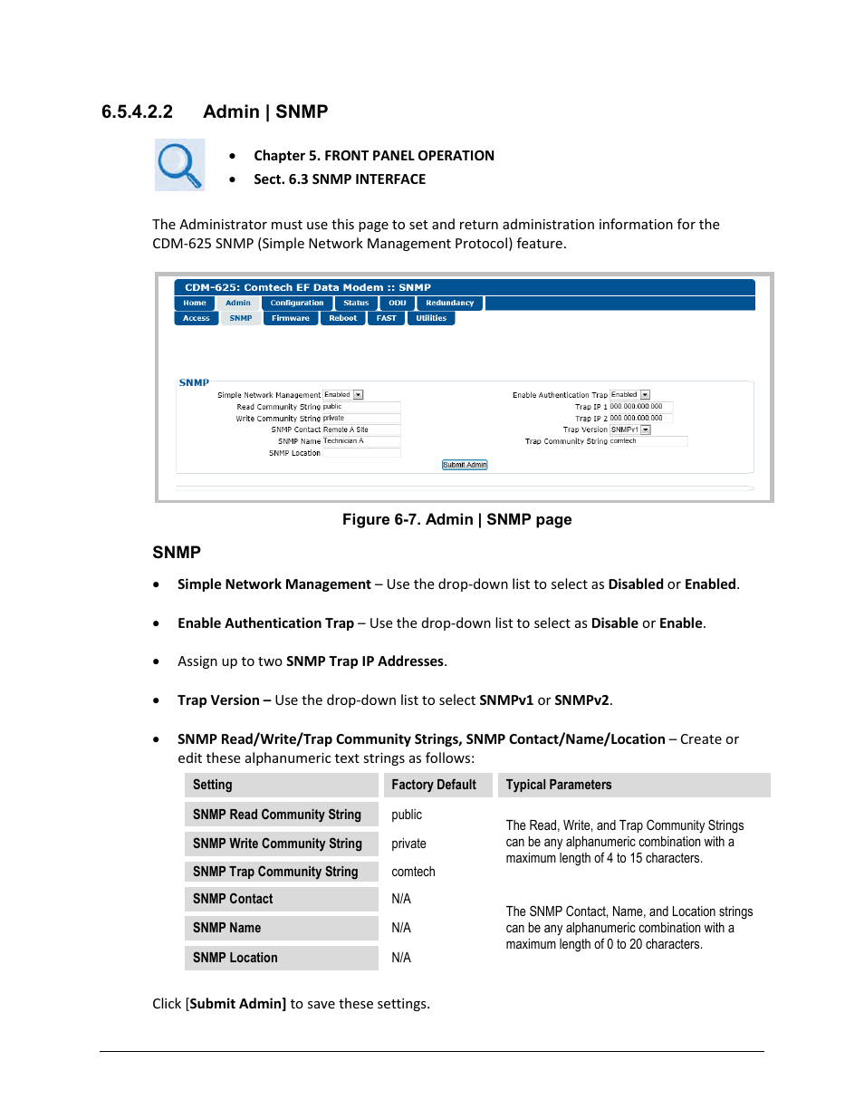 2 admin | snmp | Comtech EF Data CDM-625 User Manual | Page 210 / 684