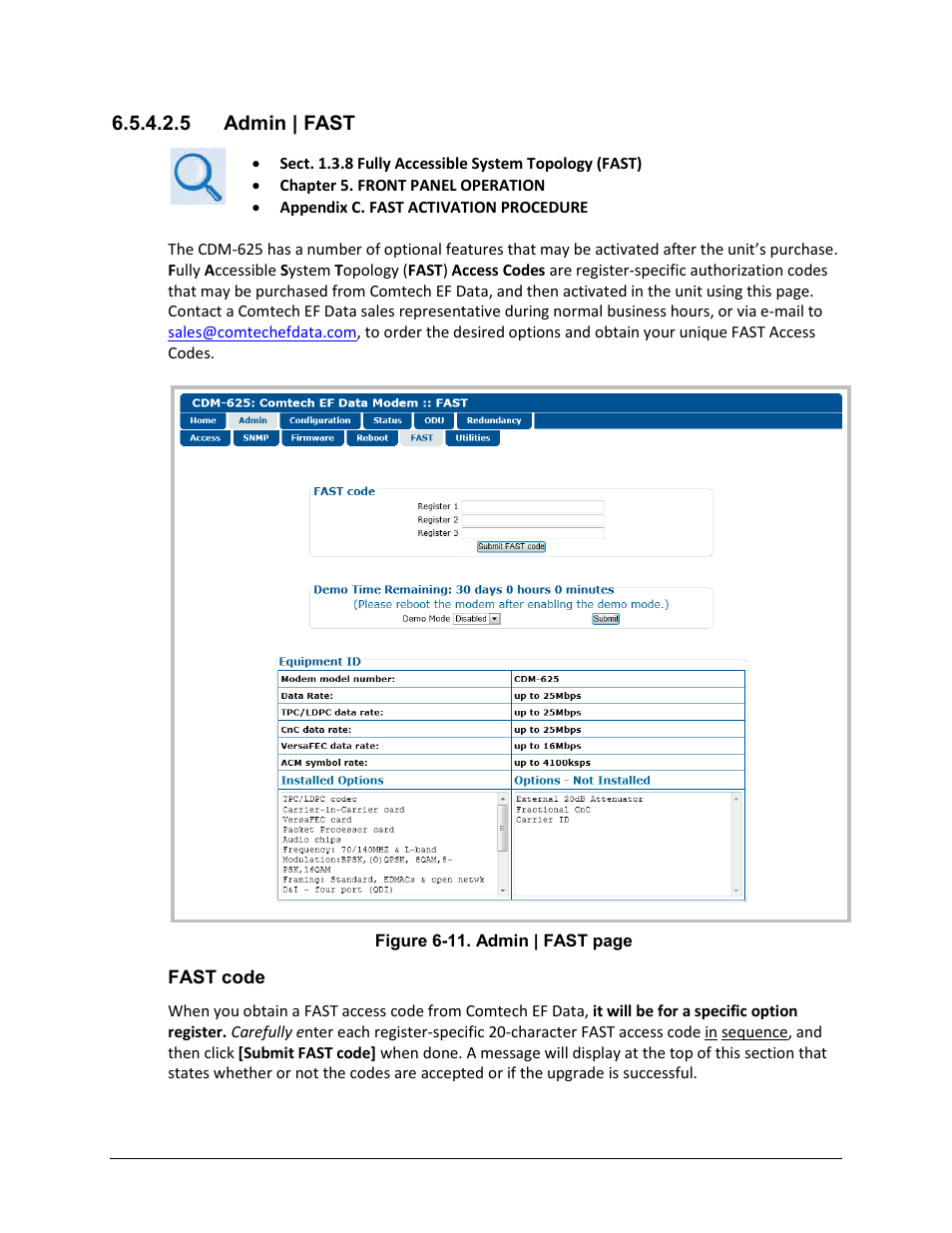 5 admin | fast | Comtech EF Data CDM-625 User Manual | Page 214 / 684