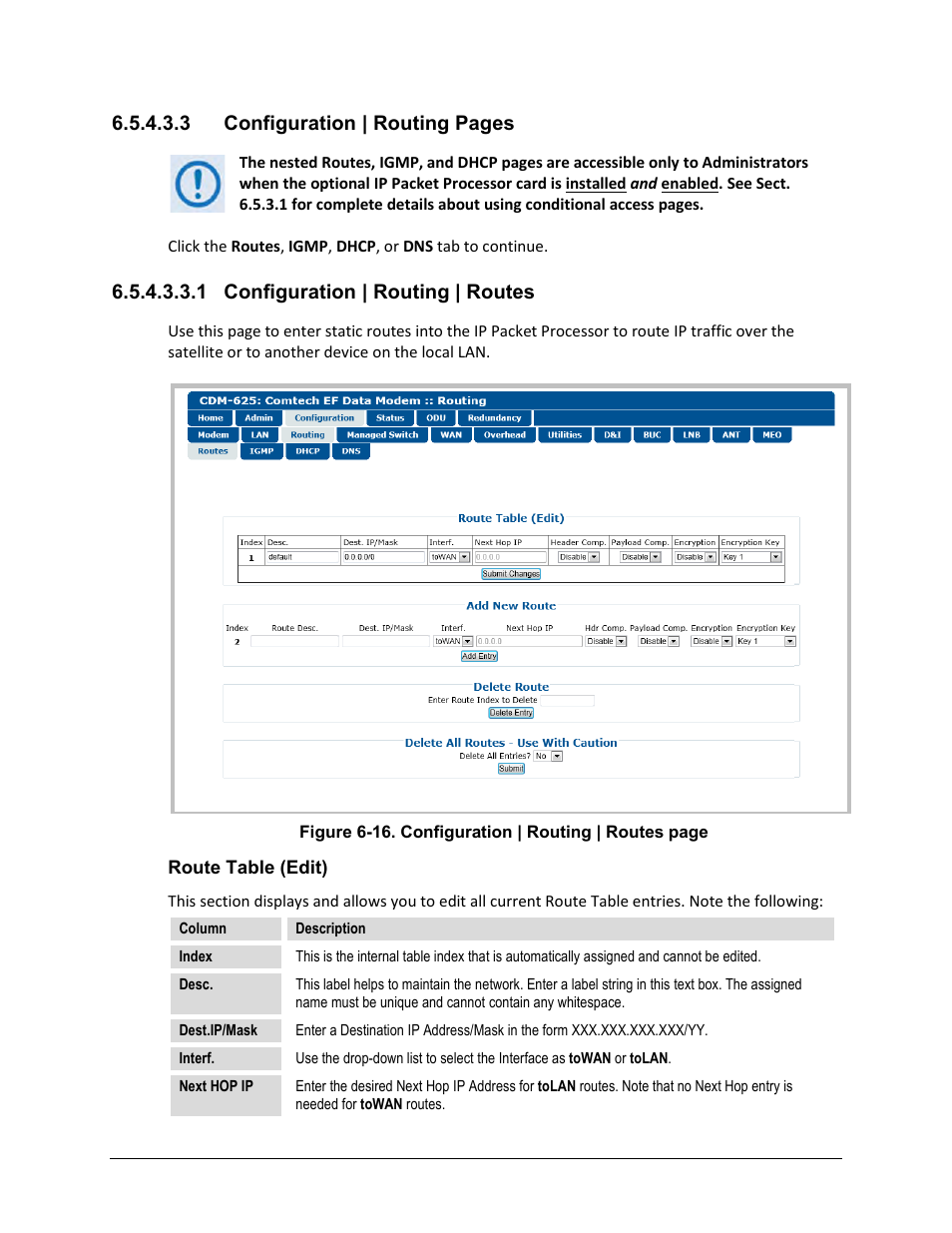 1 configuration | routing | routes, 3 configuration | routing pages | Comtech EF Data CDM-625 User Manual | Page 223 / 684