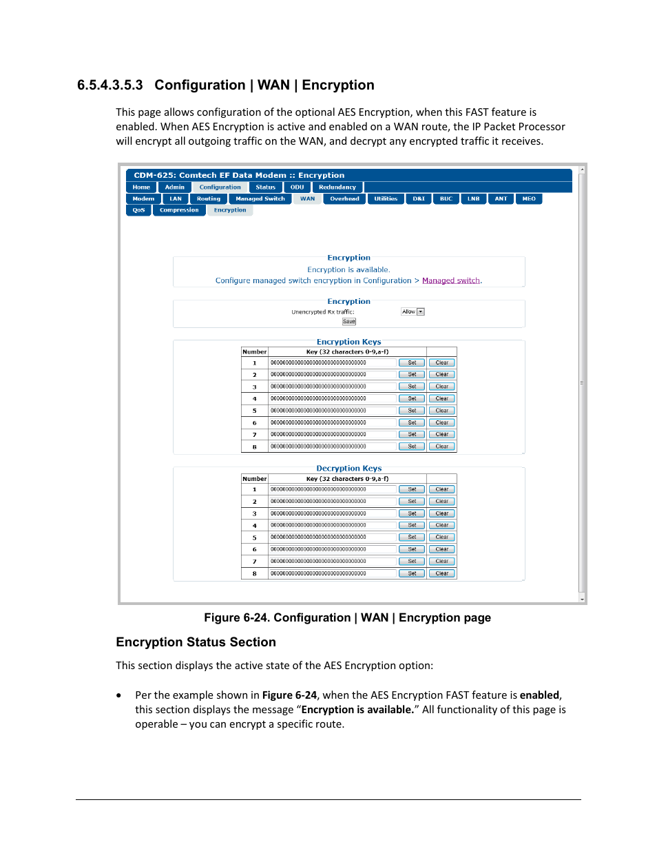 3 configuration | wan | encryption | Comtech EF Data CDM-625 User Manual | Page 239 / 684