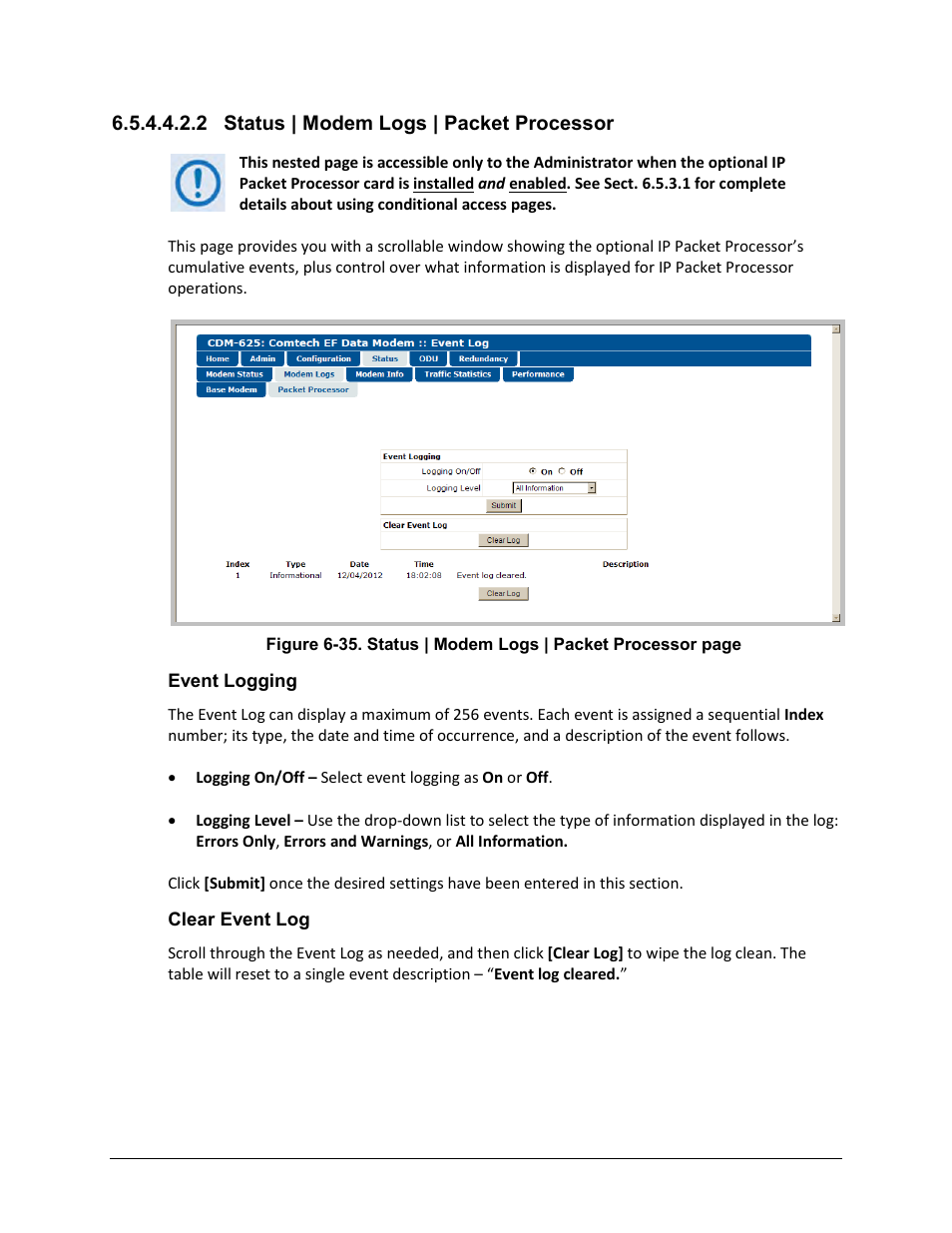 2 status | modem logs | packet processor | Comtech EF Data CDM-625 User Manual | Page 255 / 684