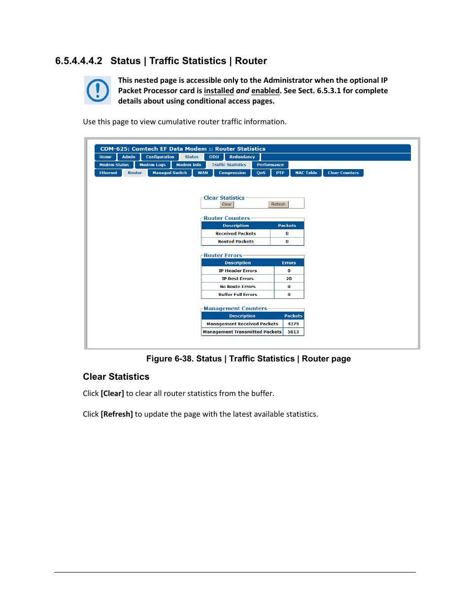 2 status | traffic statistics | router | Comtech EF Data CDM-625 User Manual | Page 258 / 684