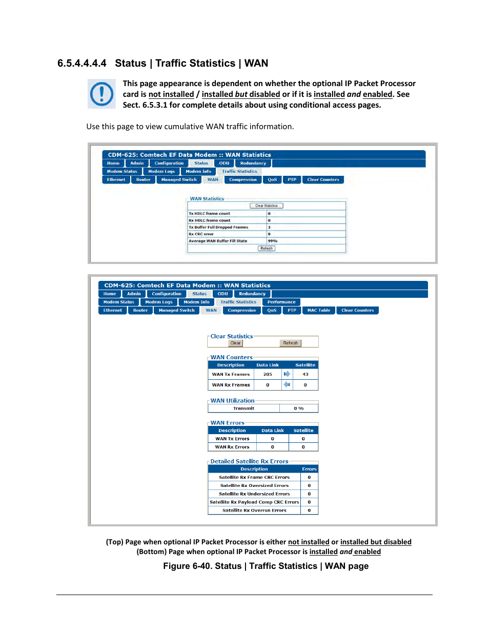 4 status | traffic statistics | wan | Comtech EF Data CDM-625 User Manual | Page 260 / 684