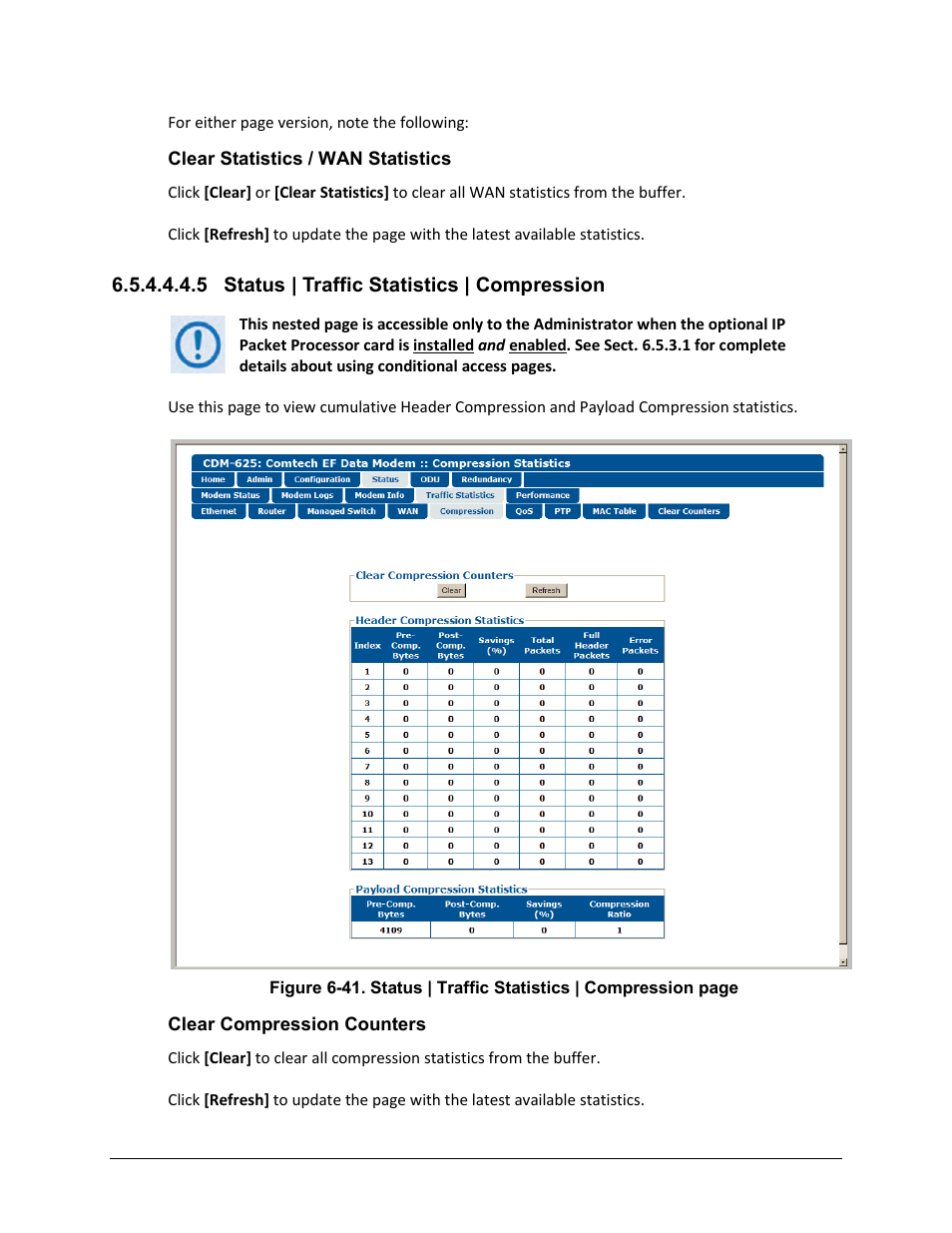 5 status | traffic statistics | compression | Comtech EF Data CDM-625 User Manual | Page 261 / 684