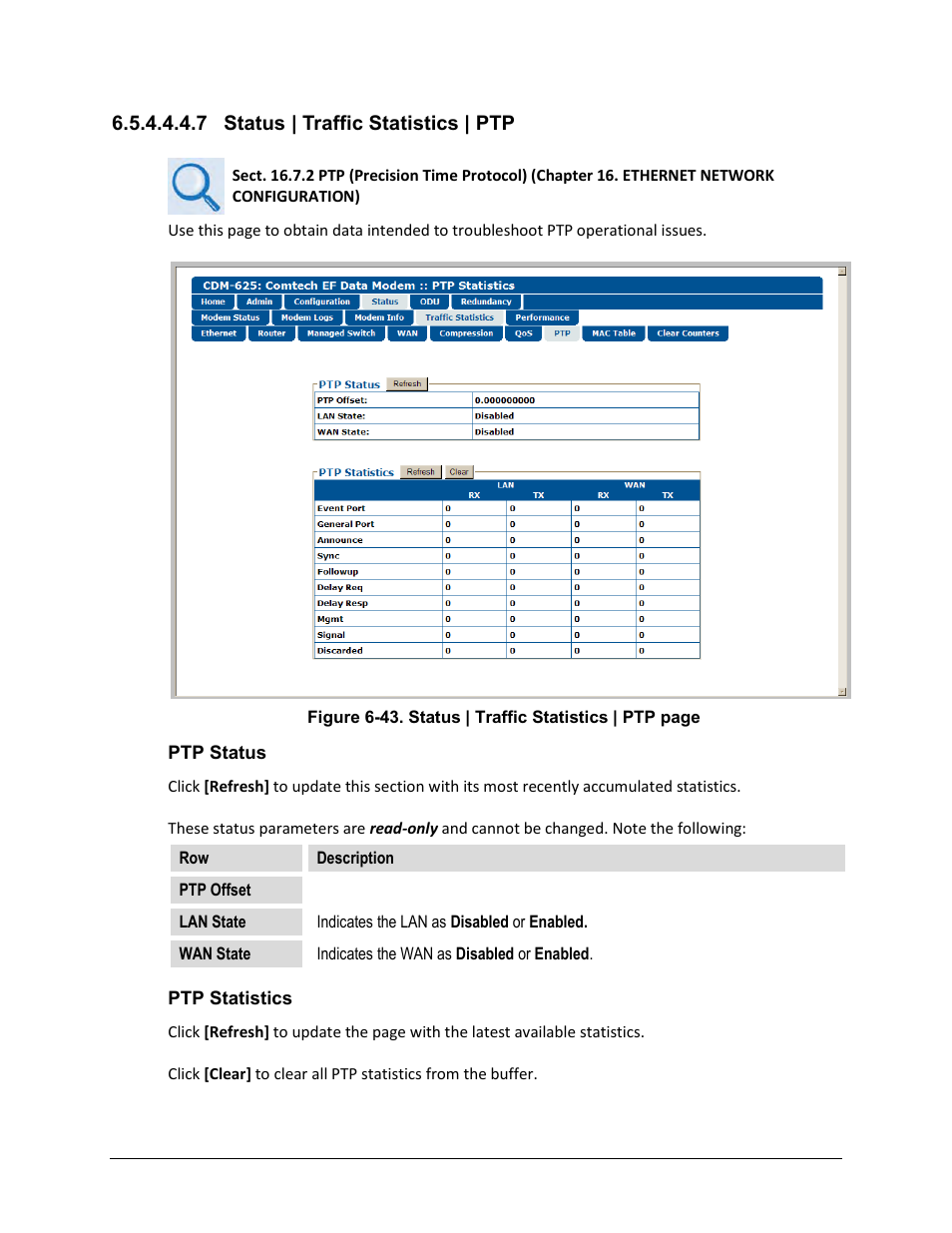 7 status | traffic statistics | ptp | Comtech EF Data CDM-625 User Manual | Page 263 / 684