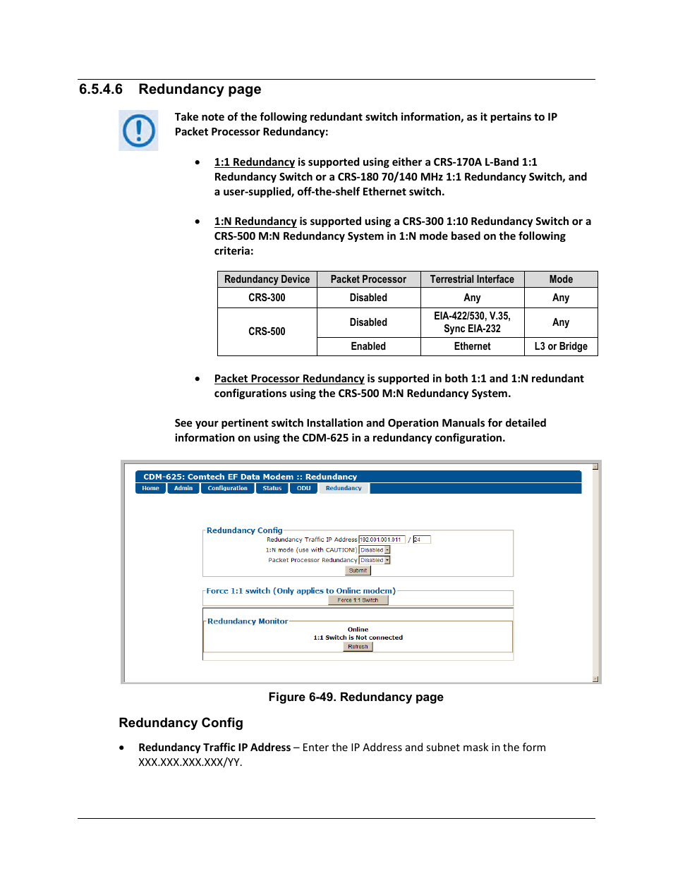 6 redundancy page | Comtech EF Data CDM-625 User Manual | Page 270 / 684