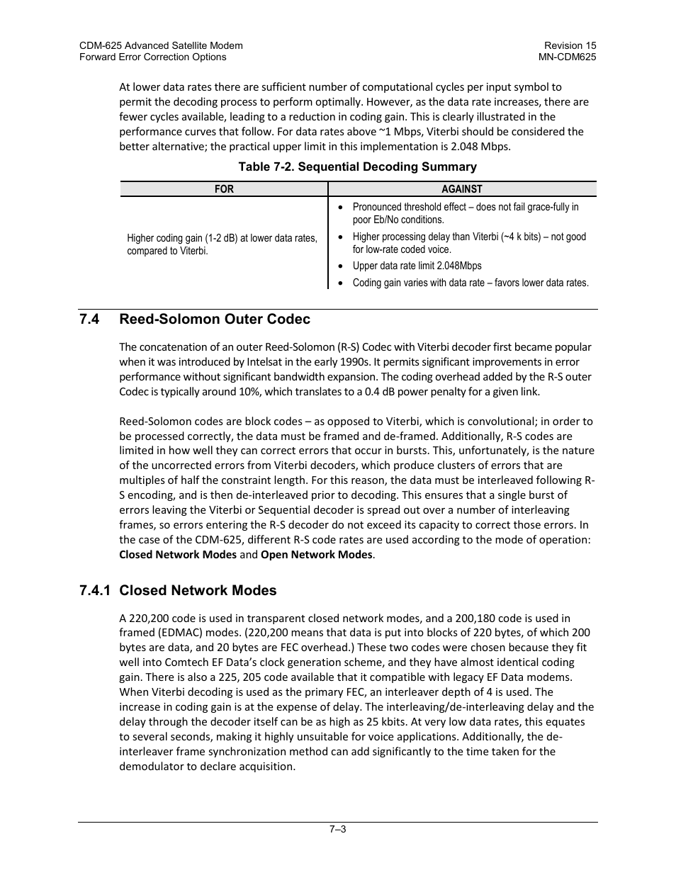 4 reed-solomon outer codec, 1 closed network modes | Comtech EF Data CDM-625 User Manual | Page 275 / 684