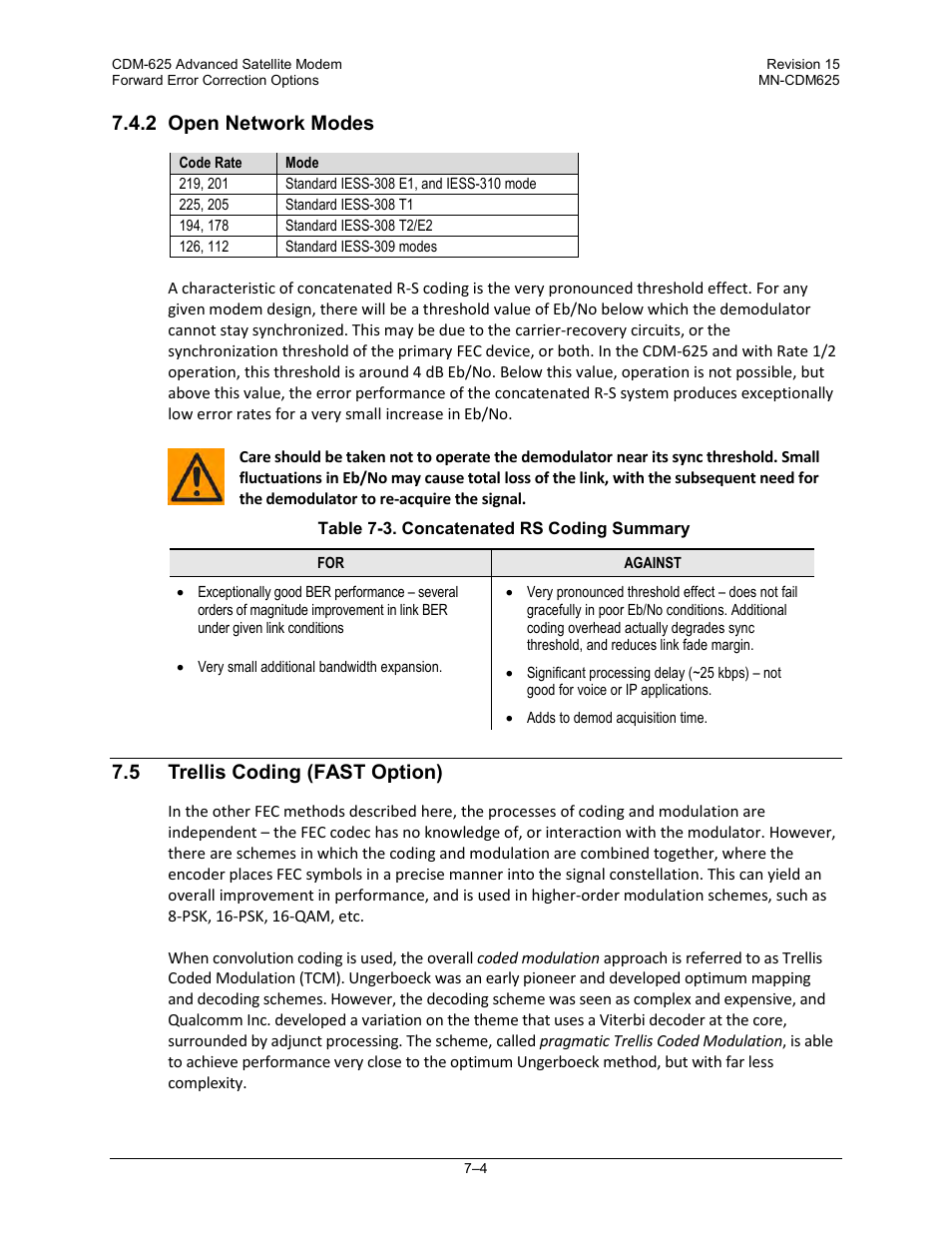 2 open network modes, 5 trellis coding (fast option) | Comtech EF Data CDM-625 User Manual | Page 276 / 684