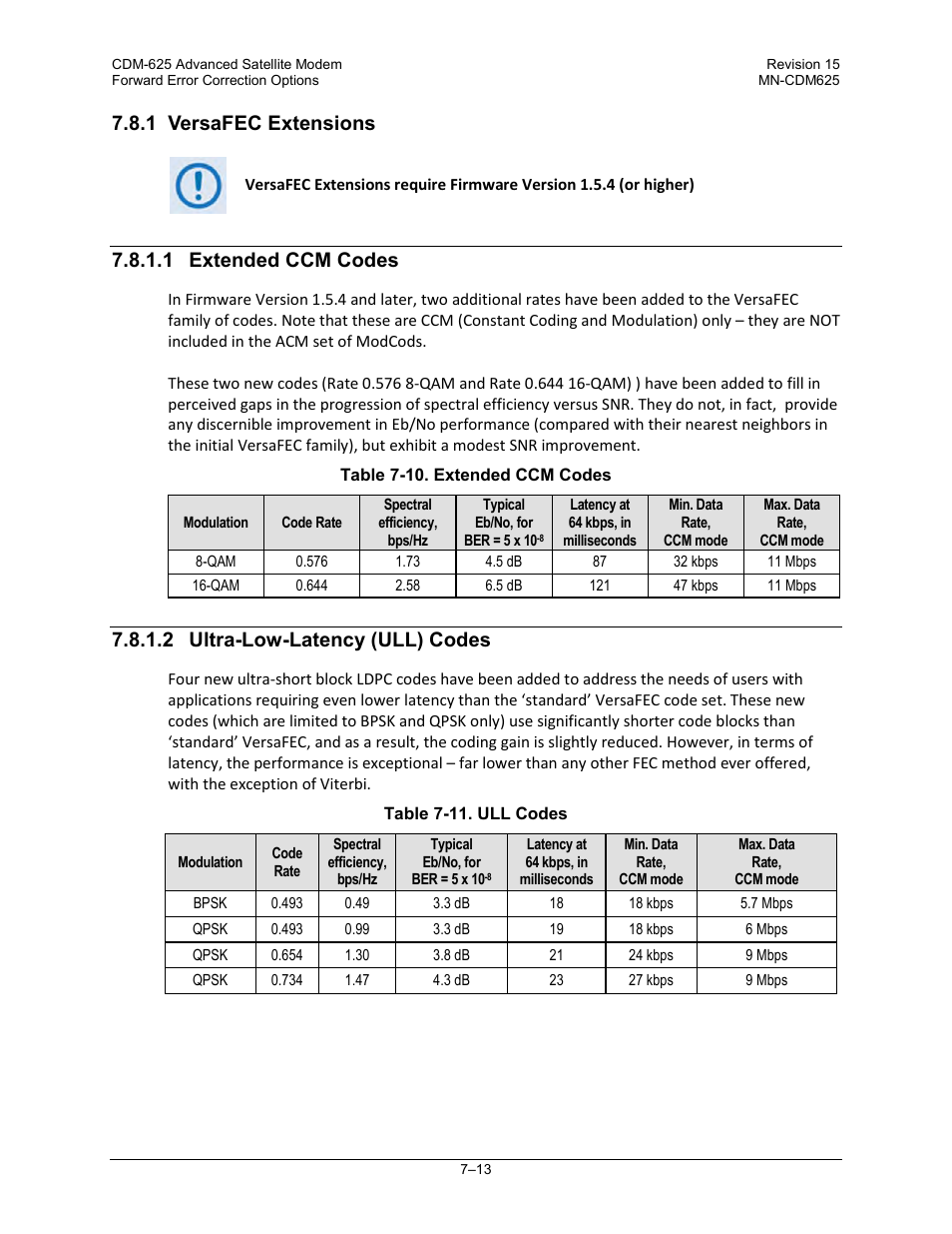 1 versafec extensions, 1 extended ccm codes, 2 ultra-low-latency (ull) codes | Comtech EF Data CDM-625 User Manual | Page 285 / 684