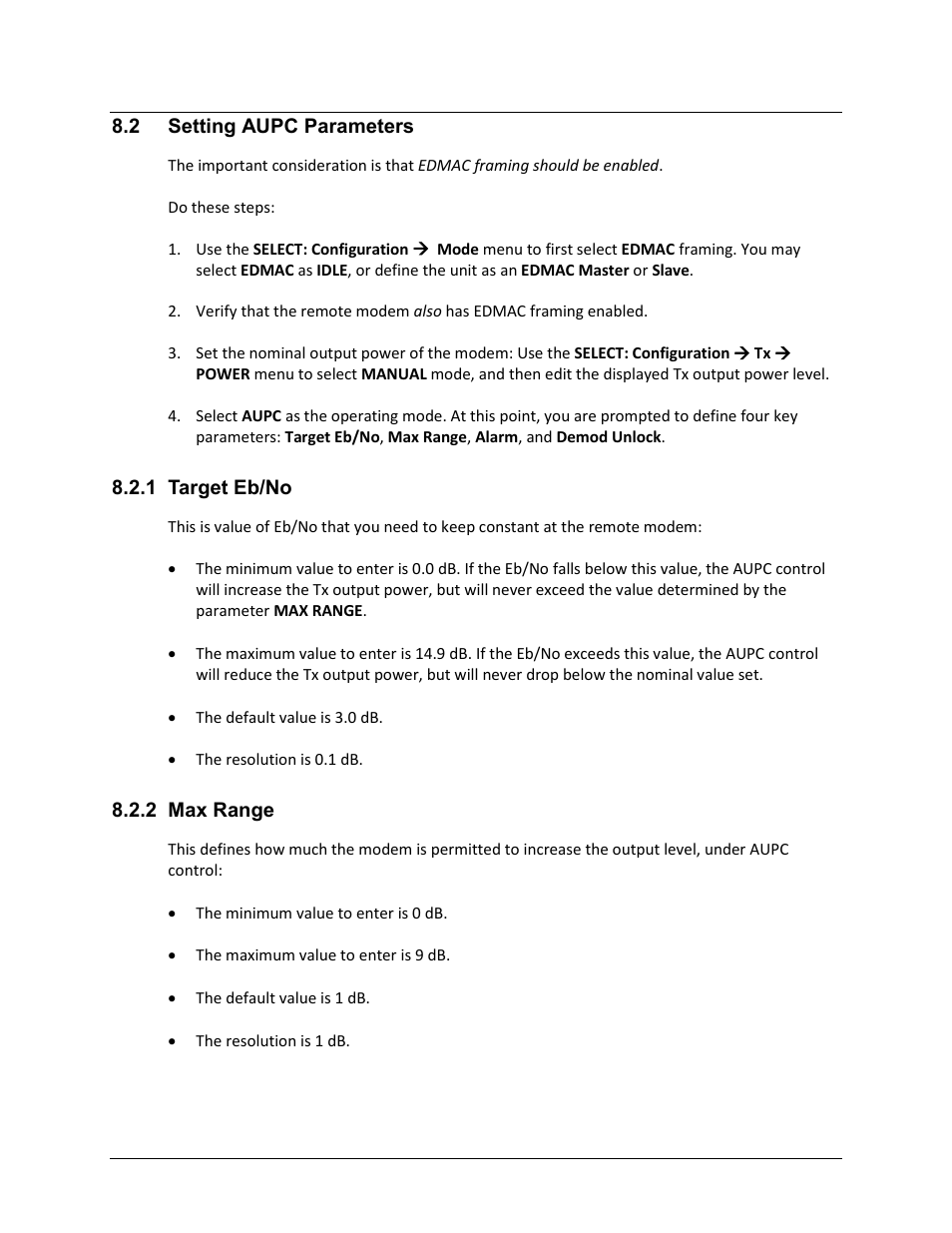 2 setting aupc parameters, 1 target eb/no, 2 max range | Comtech EF Data CDM-625 User Manual | Page 312 / 684