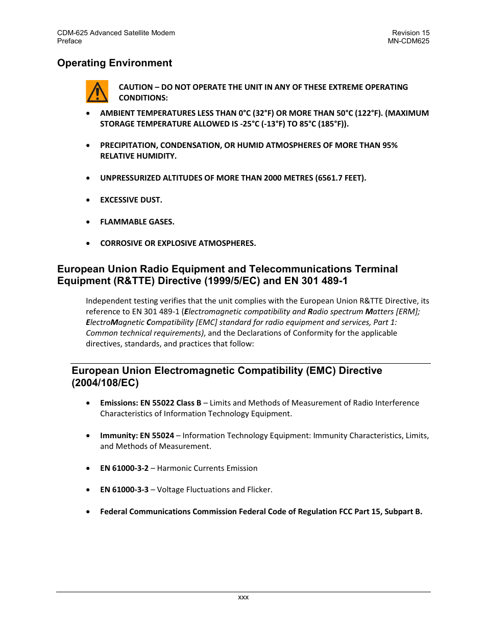 Operating environment | Comtech EF Data CDM-625 User Manual | Page 32 / 684