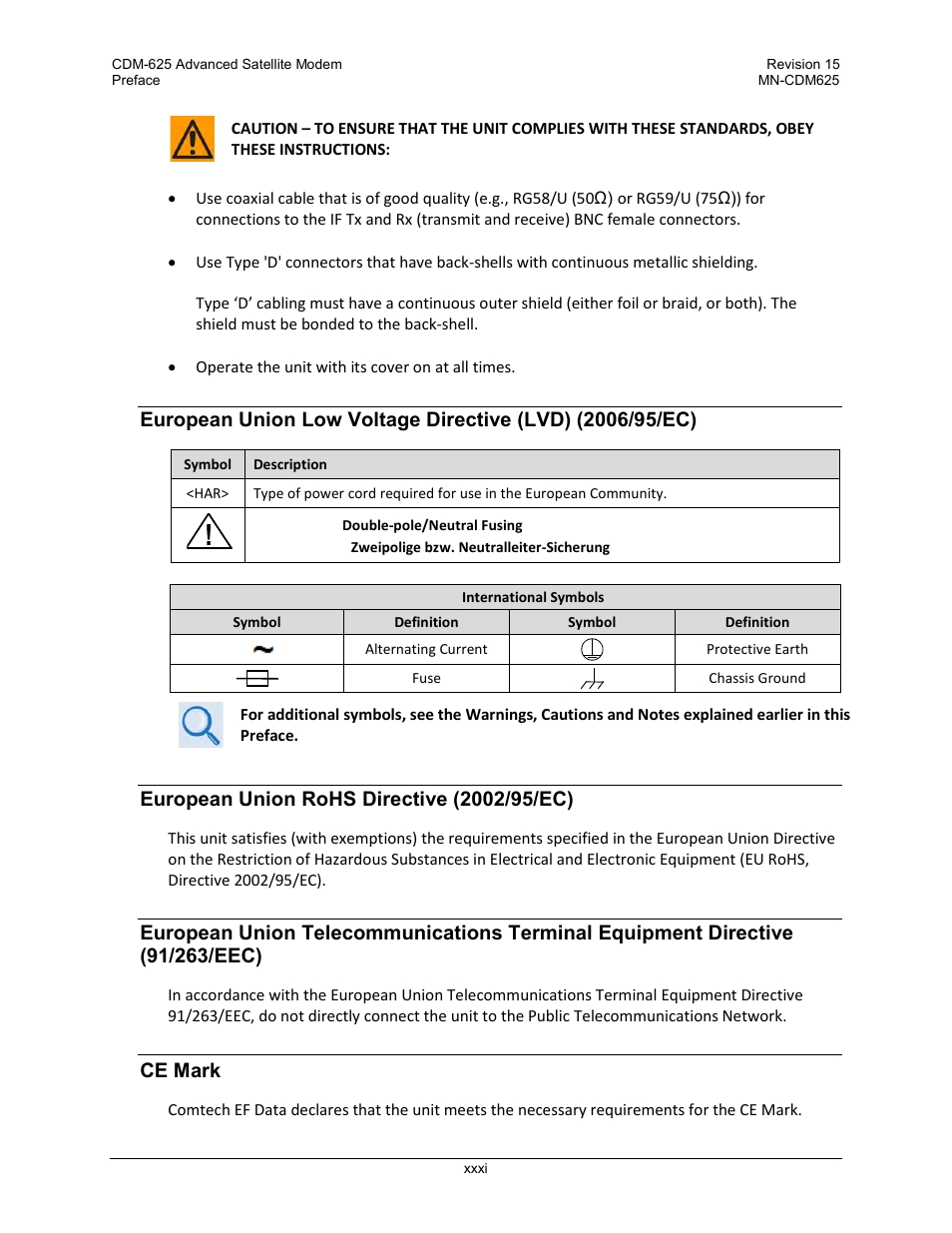 European union rohs directive (2002/95/ec), Ce mark | Comtech EF Data CDM-625 User Manual | Page 33 / 684