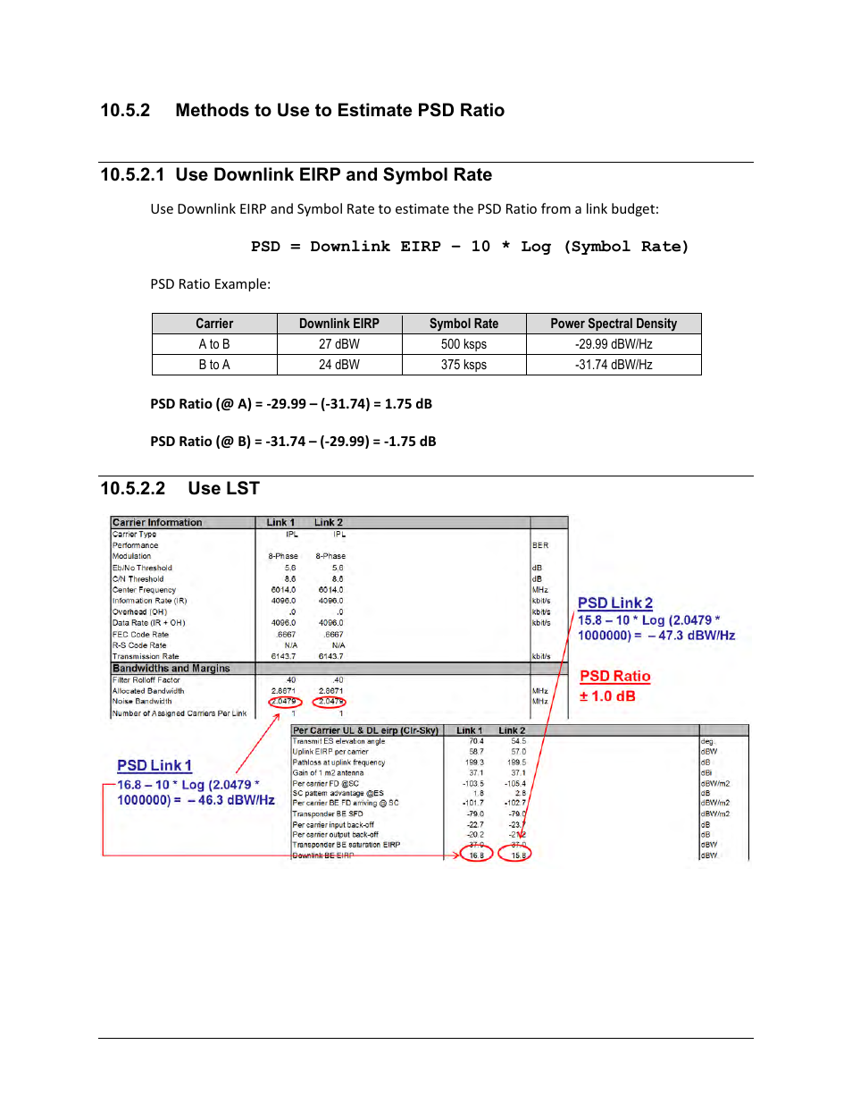 2 methods to use to estimate psd ratio, 1 use downlink eirp and symbol rate, 2 use lst | Comtech EF Data CDM-625 User Manual | Page 348 / 684