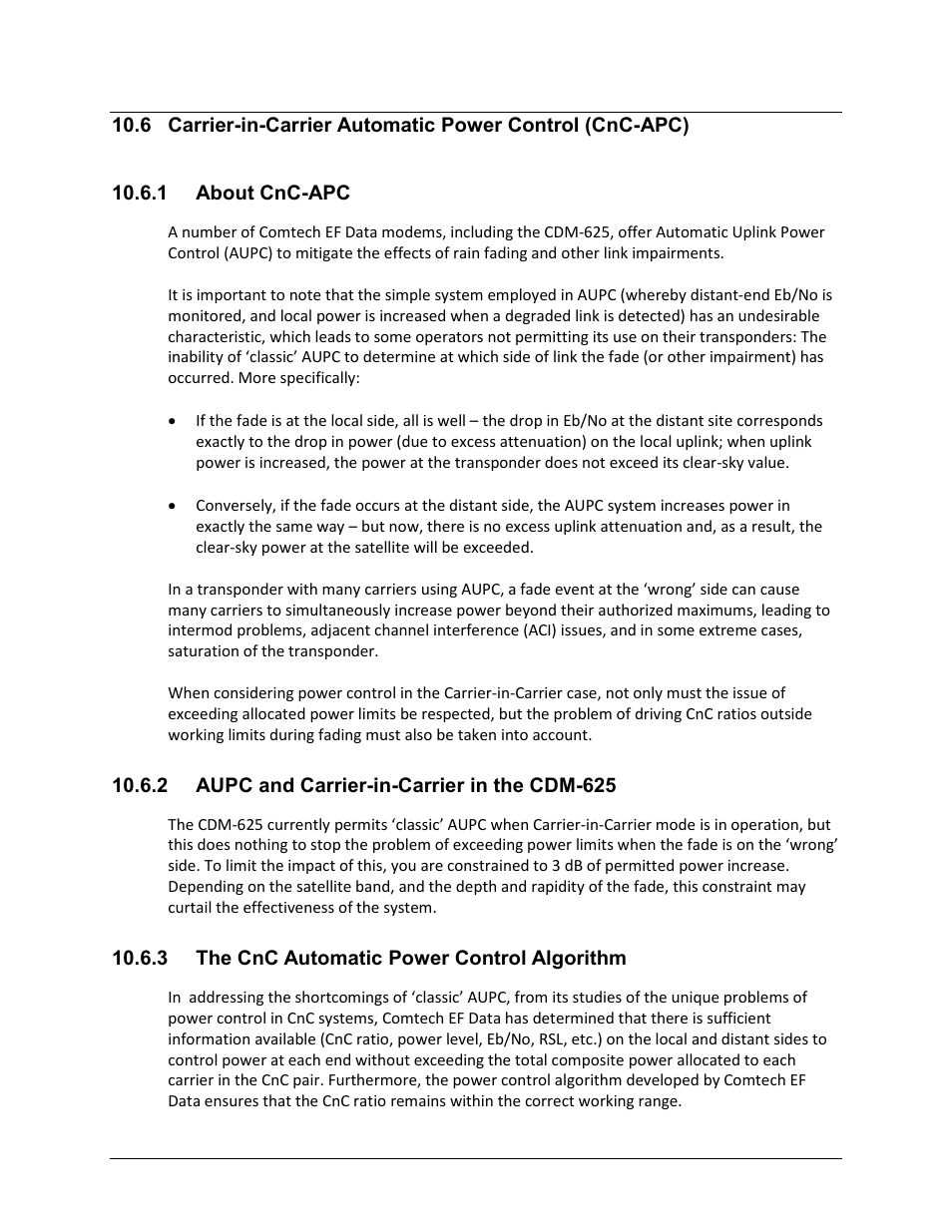 1 about cnc-apc, 2 aupc and carrier-in-carrier in the cdm-625, 3 the cnc automatic power control algorithm | Comtech EF Data CDM-625 User Manual | Page 350 / 684