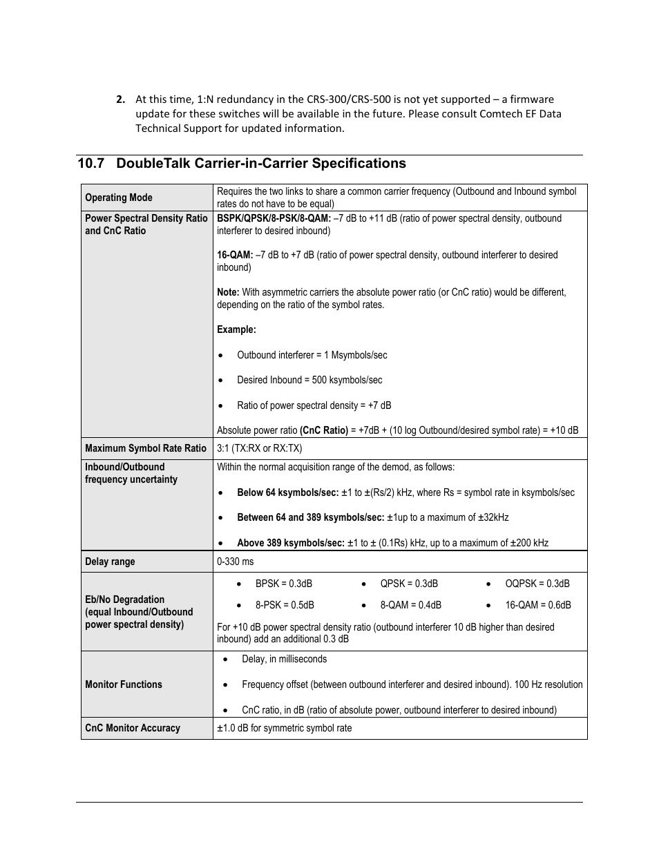 7 doubletalk carrier-in-carrier specifications | Comtech EF Data CDM-625 User Manual | Page 358 / 684