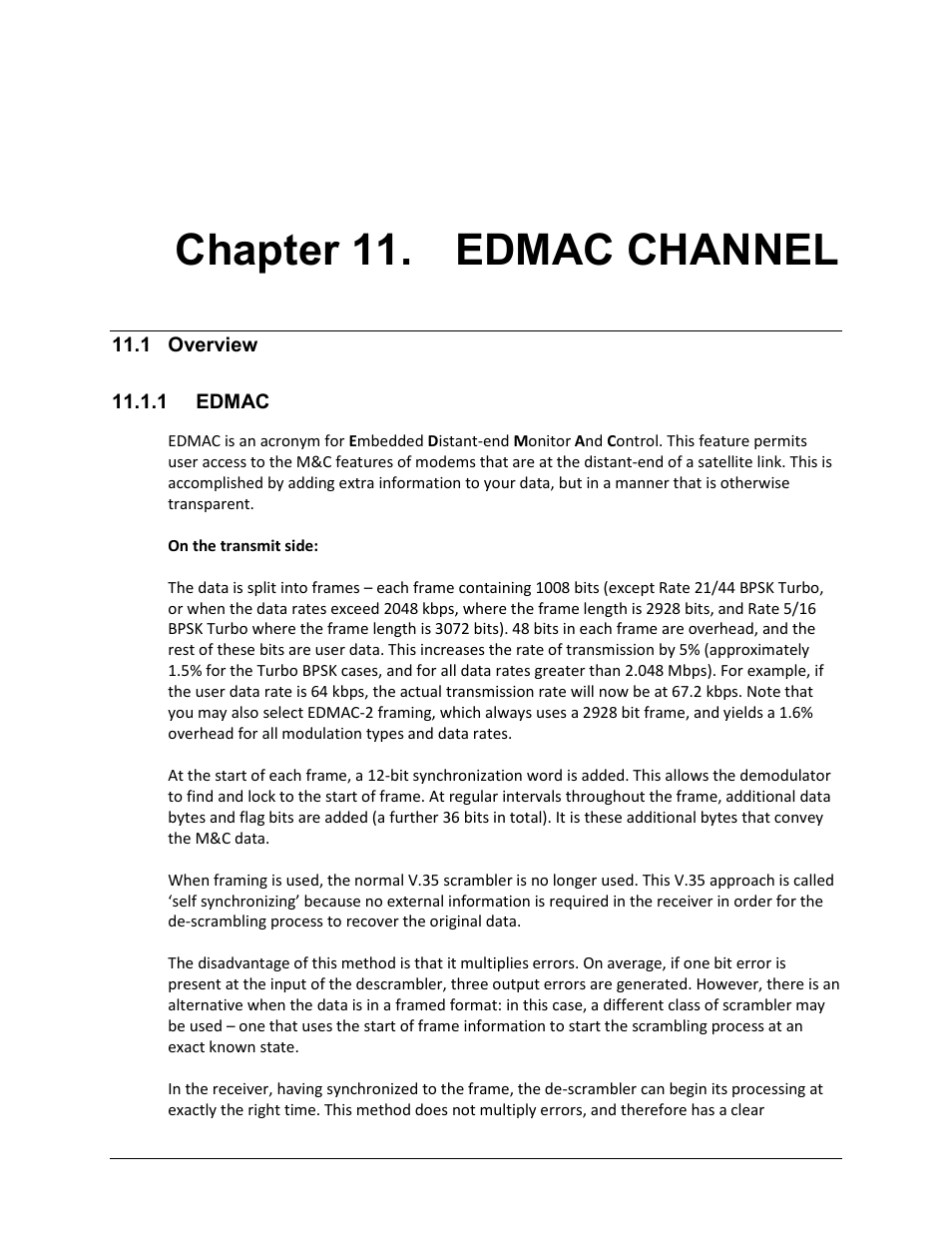 Chapter 11. edmac channel, 1 overview, 1 edmac | Comtech EF Data CDM-625 User Manual | Page 363 / 684