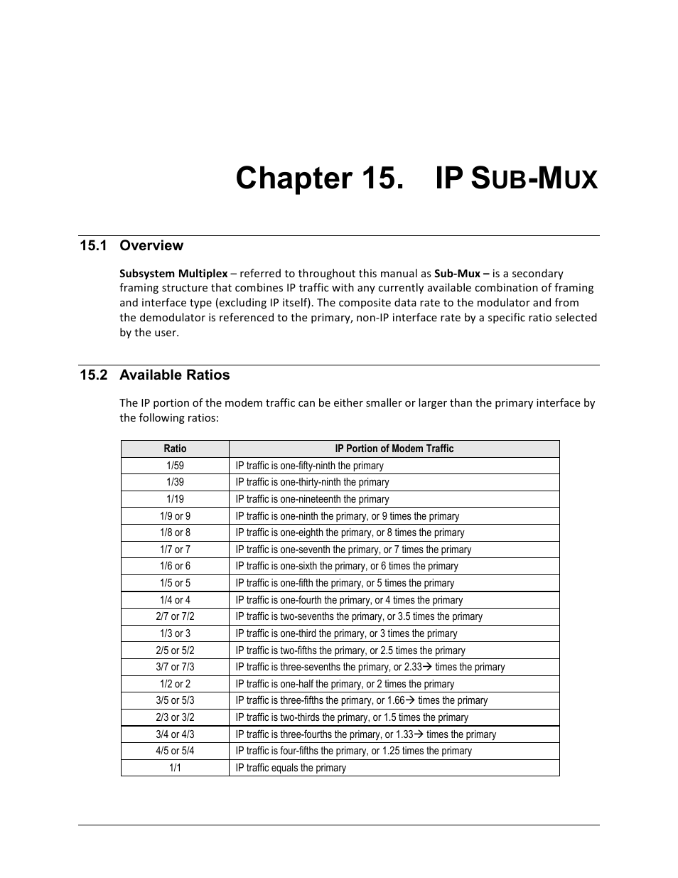 Chapter 15. ip sub-mux, 1 overview, 2 available ratios | Chapter 15. ip | Comtech EF Data CDM-625 User Manual | Page 377 / 684