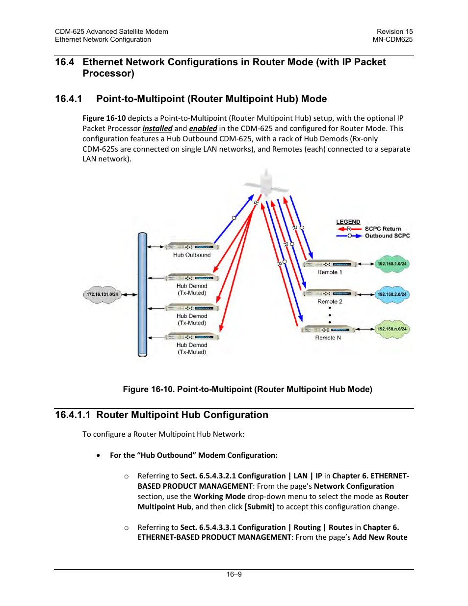 1 point-to-multipoint (router multipoint hub) mode, 1 router multipoint hub configuration | Comtech EF Data CDM-625 User Manual | Page 387 / 684