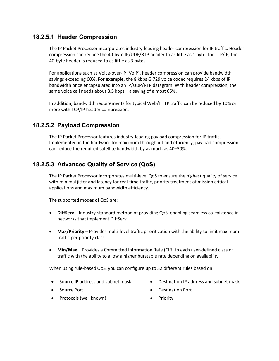 1 header compression, 2 payload compression, 3 advanced quality of service (qos) | Comtech EF Data CDM-625 User Manual | Page 416 / 684